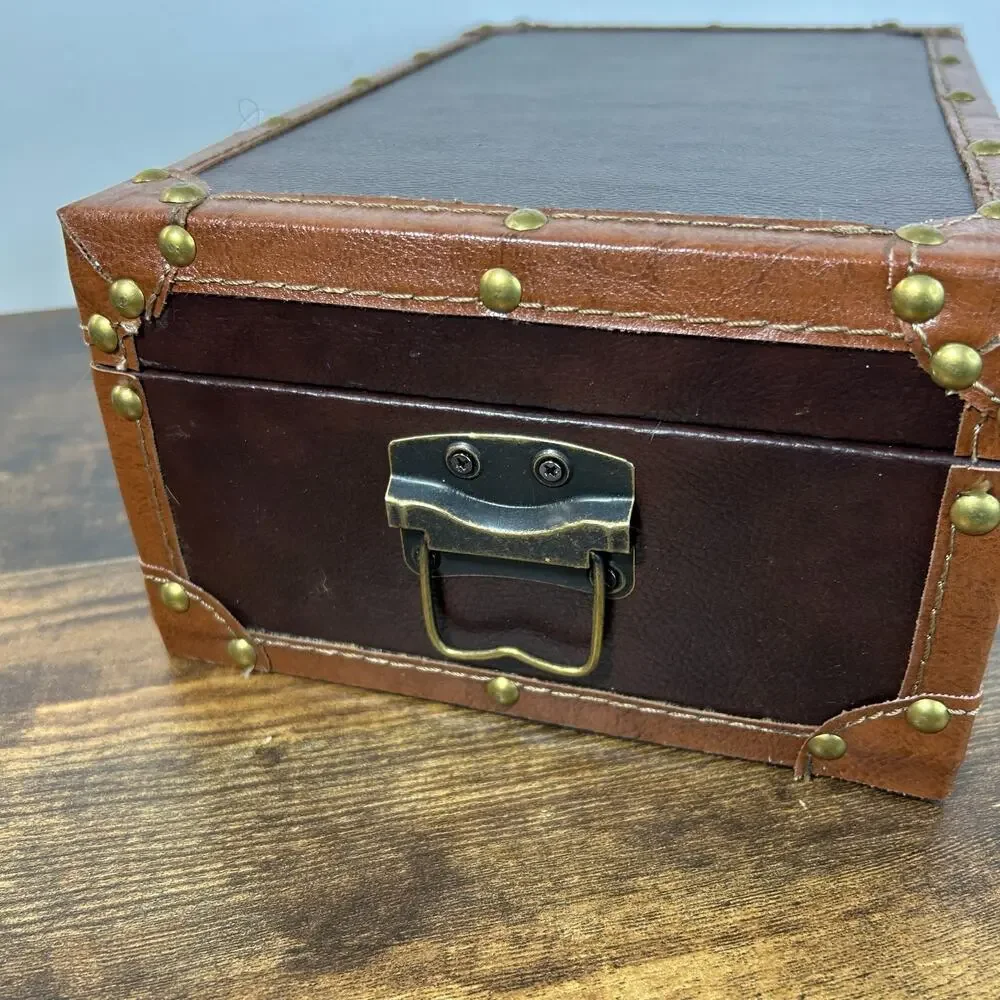 Unbranded Vintage Style Small Trunk Decorative Storage Box Faux Leather Brown